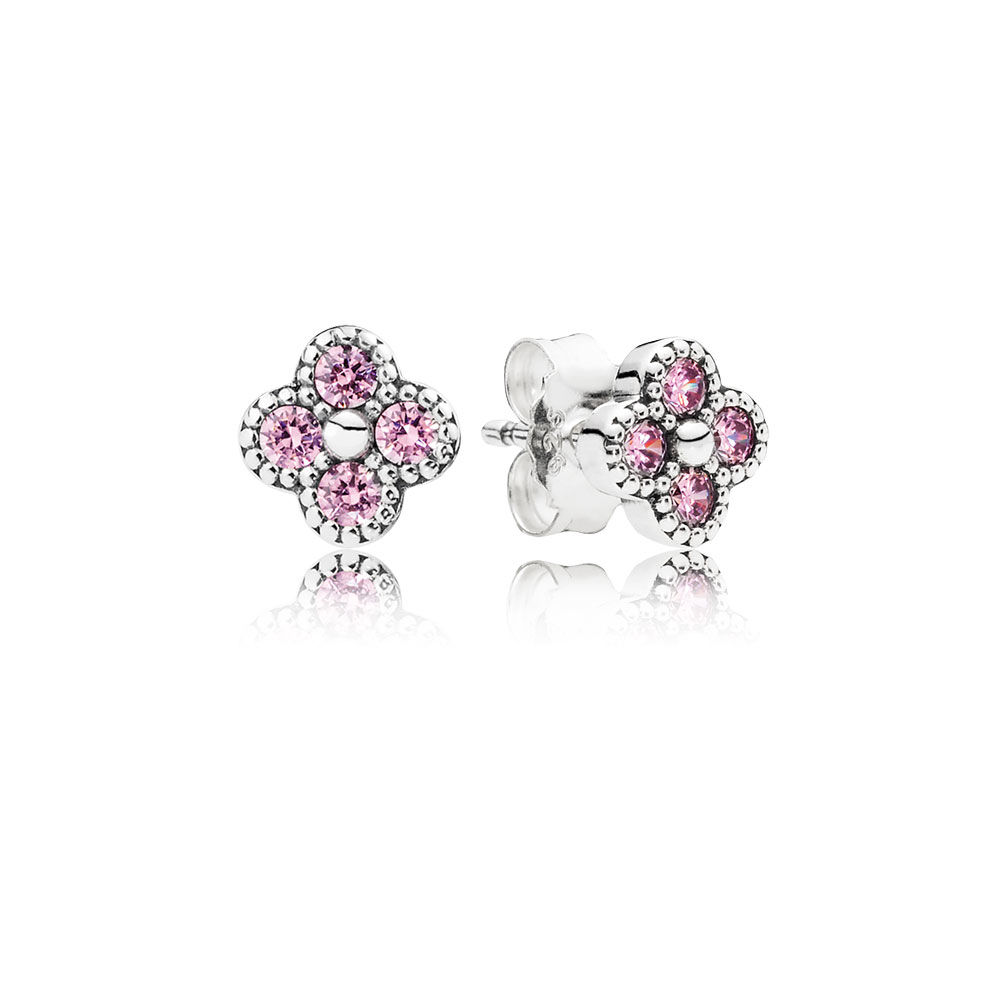 Oriental Blossom Stud Earrings, Pink CZ 290647PCZ, Pandora Charms ...